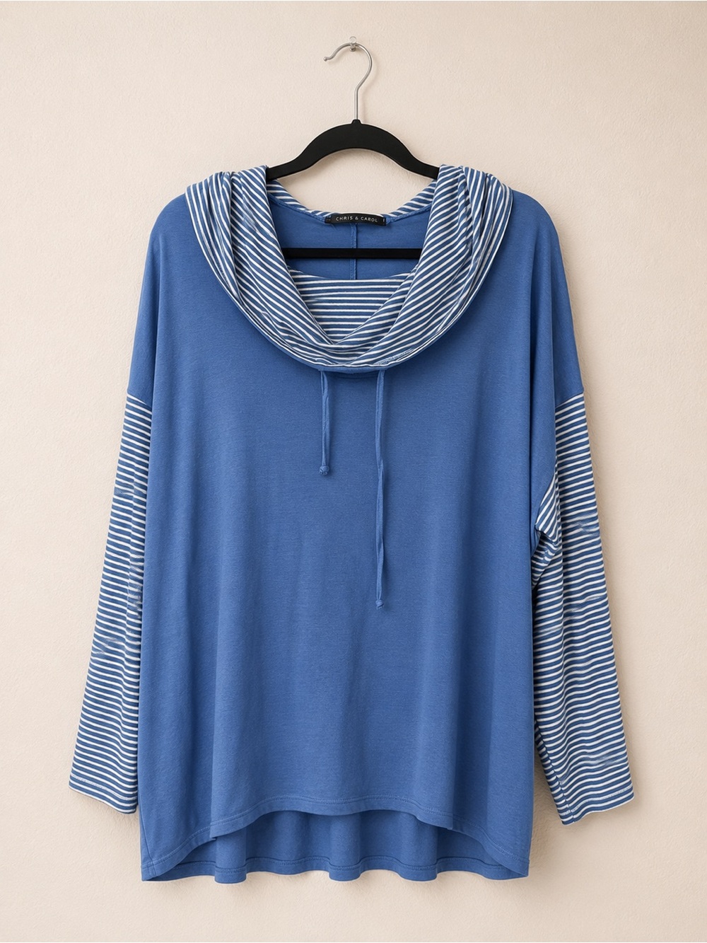 Chris & Carol Blue Striped Cowl Neck Sweater